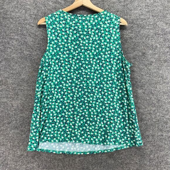 5/$45 Croft & Barrow Blouse Women L Large Green Floral Sleeveless Wide Strap - Picture 2 of 8